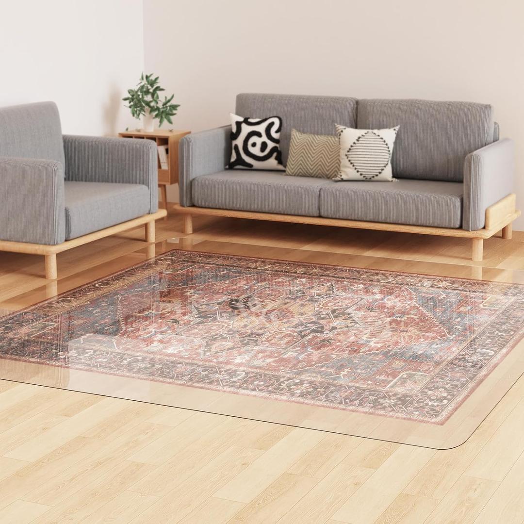 Crystal Clear Floor Mat 69ft, Upgraded Easy Flat Waterproof Vinyl Rug Cover, Large Stain-Resistant Plastic Area Rug Floor Protector for Kitchen, Dining Room, High-Traffic Areas (6'9' (72 x 108 inch) (Rectangular))
