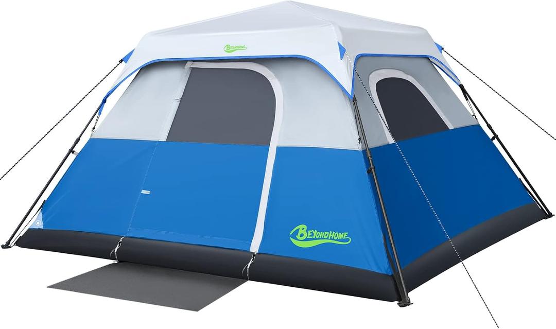BeyondHOME 6 Person Instant Cabin Tent, 60 Sec Setup Family Camping Tent, Waterproof & Windproof Tent with Top Rainfly, Upgraded Ventilation System, for Car Camping Outdoor, Sky Blue