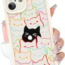 Cute Case for iPhone 16 Plus Case with Coloful and Black Cats Cat Pattern Design for Women Girls Boys, Aesthetic Kawaii Animal Soft Bumper Drop Protection Protective Phone Cover, White