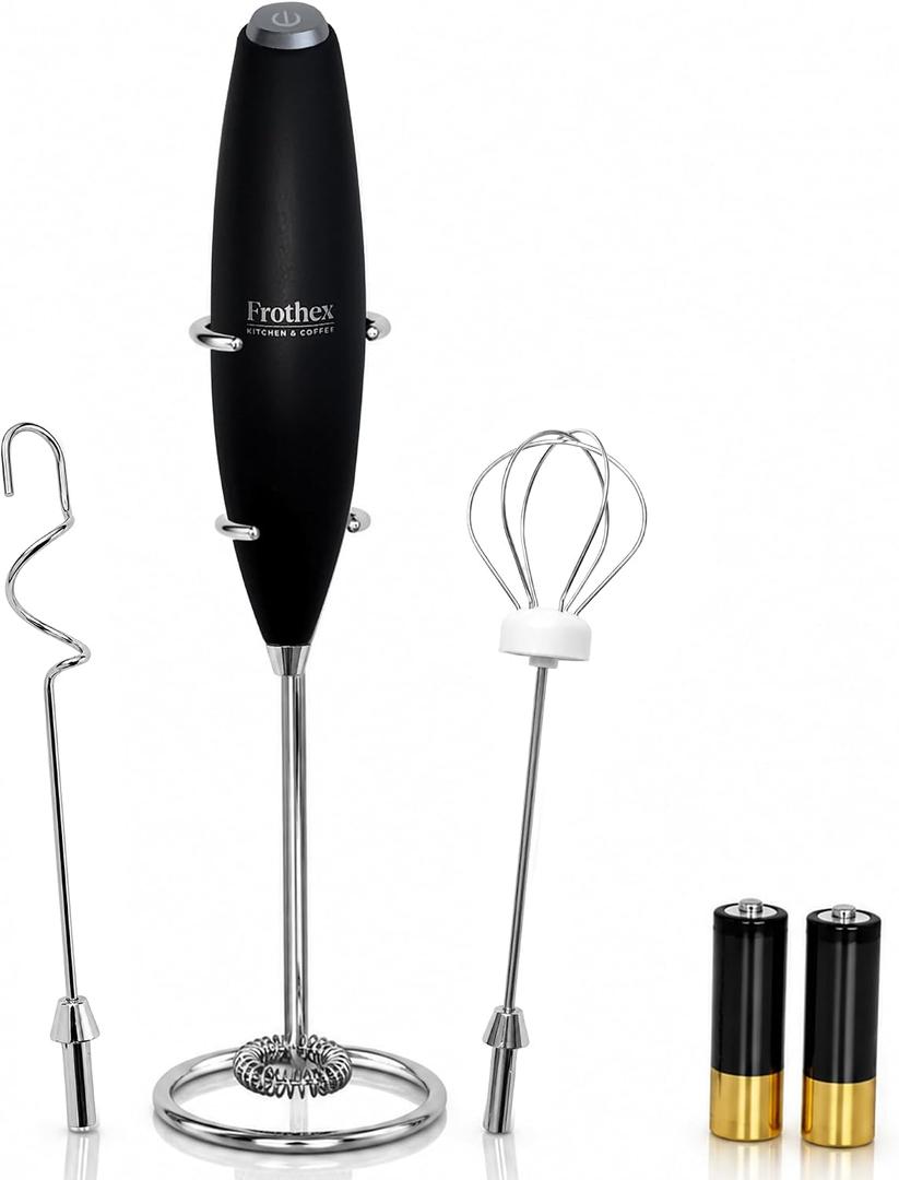 Milk Frother Handheld Electric Whisk with Stand & Batteries Coffee Latte