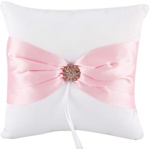he andi 7.8" Satin Artificial Diamond Decoration Wedding Ring Bearer Pillow (Pink)