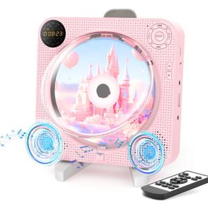 Portable Bluetooth CD Player with Speakers - Small Wall CD Player for Home with Remote Control FM Radio Digital Screen Headphone Jack,Support AUX in Cable&USB,Pink Kpop Player