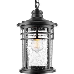 Darkaway Large Outdoor Pendant Lights, 15inch Outdoor Chandelier Hanging Porch Lights Outside Ceiling Mount Aluminum with Seeded Glass for Front Door Gazebo Patio (Large, Black)