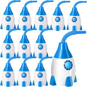 Tanlade Space Cups Bulk Plastic Rocket Shape Cups Rocket Bottles with Straws Universe Themed Party Favor Gift Supplies, Reusable Outer Space Party Favor for Kids Birthday, Blue Color,12 Set 