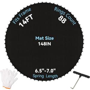 Replacement Trampoline Mat for 14 FT 72/88 Springs, Trampoline Mat Replacement 6.5"-7.0" Springs, UV-Resistant, Includes Pull Hook and Gloves