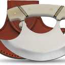 SZCO ULU Hunting Knife 5.5 Inch - Camping Knife with Handle, Stainless Steel Crescent Blade & Sheath for Hunting, Camping & Outdoor uses (Bone Handle)