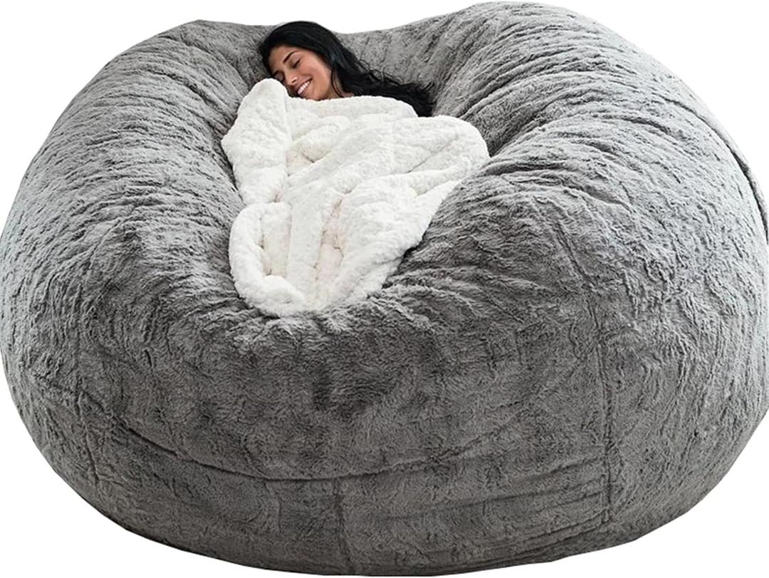 OACEVOZ Bean Bag Chairs, 7ft Giant Bean Bag Cover, Big Bean Bag Chairs for Adults (No Filler, Cover only) Comfy Large Bean Bag Bed Fluffy Lazy Sofa (Light Grey)