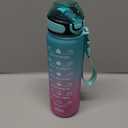 Enerbone 32 oz Drinking Water Bottle with Times to Drink and Straw, Motivational with Carrying Strap, Leakproof BPA & Toxic Free, Ensure You Drink Enough Water for Fitness Gym Outdoor (Green-Purple)