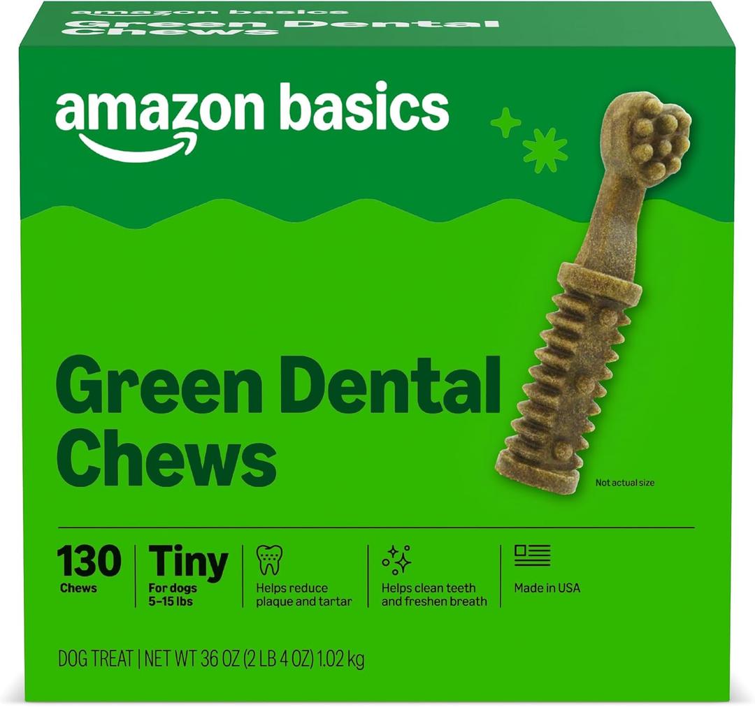 Amazon Basics Dental Dog Treats to Help Clean Teeth & Freshen Breath - Tiny (5-15 lbs), Unflavored (Previously Wag) (EXP 01/30/27)
