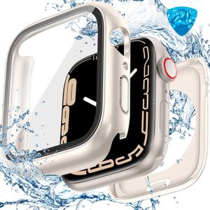 3 in 1 Goton Waterproof Hard Case for Apple Watch Screen Protector 40mm, 360 Slim Full Protective Tempered Glass Face Cover + Back Hard PC Bumper for iWatch SE 3/SE 2/SE, Series 6/5/4,40mm Starlight