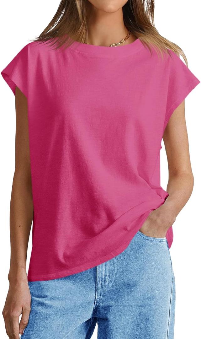 Cicy Bell Womens Summer Cap Sleeve Tank Tops Casual Crew Neck Tshirts Trendy Loose Fit Basic Tee Shirts (Gray)