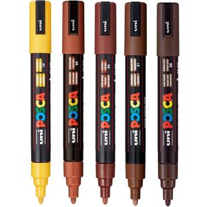 posca Paint Art Markers, Set of 5 5M Medium Markers with Reversible Tips, Brown Collection