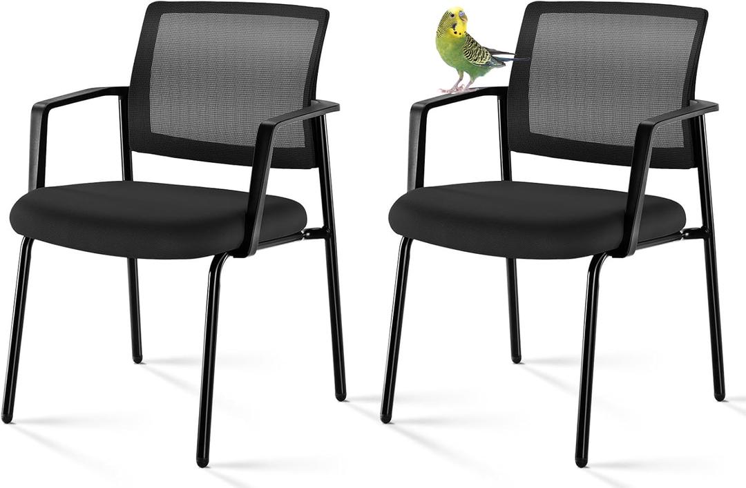 Sweetcrispy Mesh Back Stacking Arm Chairs, Upholstered Fabric Stacking Chairs, Sturdy Metal Office Chairs, Easy to Use and Store, Outdoor and Indoor, for Home, School, Party, Church, 2 Pack Black