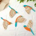 Barydat 5 Pcs Wooden Bird Wall Art Wood Flying Birds Wall Decor Rustic Folk Art Scandinavian Home Decor for Gift Living Room Bedroom Kitchen Office(Teal)