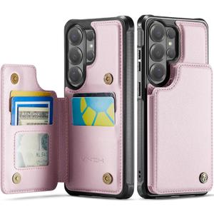 Vinich for Samsung Galaxy S26 Ultra Wallet Case with Card Holder, RFID Blocking Credit Slots Kickstand Shockproof Phone Cover for Women Men, Pink