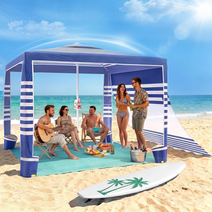 Beach Cabana,8 x 8 ft Large Pop Up Beach Canopy Tent for 6-8 People, UPF 50+ Beach Tent Sun Shelter with Sidewall, Wind Resistant Beach Shade, Reinforced Frame, Portable with Carry Bag