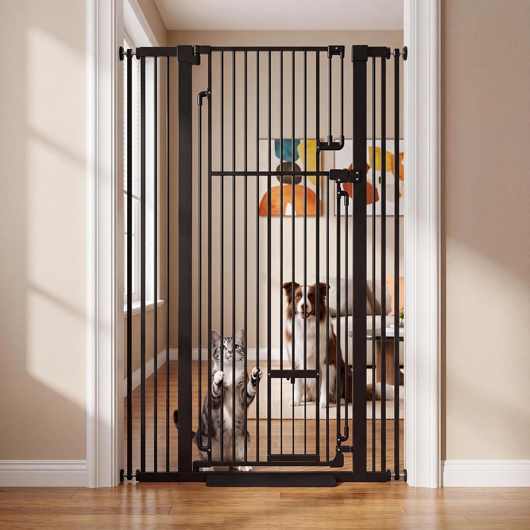 59" Extra Tall Cat Gate 31.5"-42.5" Wide Pet Gate Indoor Black