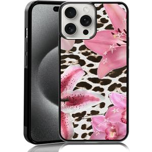 Leopard Print Phone Case Fit for iPhone 15 Pro Max  TPU Shockproof Protective Pink Floral Stylish and Unique Phone Cover Gift for Boy Girl Men Women