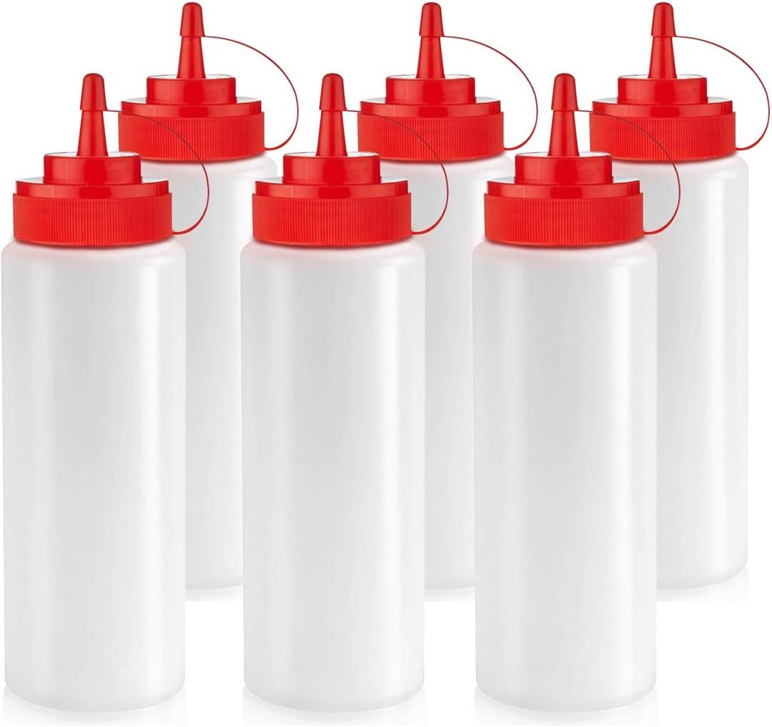 Norcalway 12 oz Condiment Squeeze Bottles for Sauces - Leak Proof - Pack of 6 