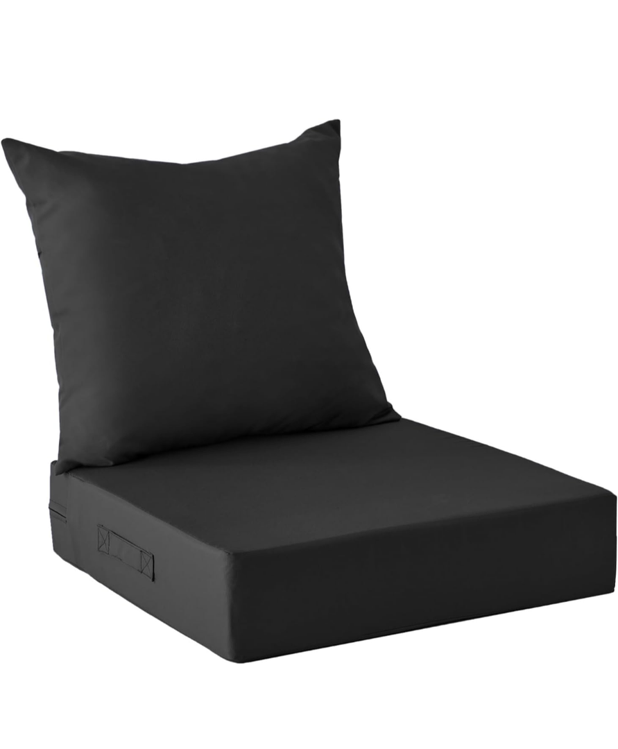 Outdoor Cushions for Patio Furniture,Outdoor Seat Cushion Set 24 x 24 x Inch,Waterproof & Fade Resistant Outdoor Chair Cushions,Deep Patio Chair Cushion with Removable Cover,Black