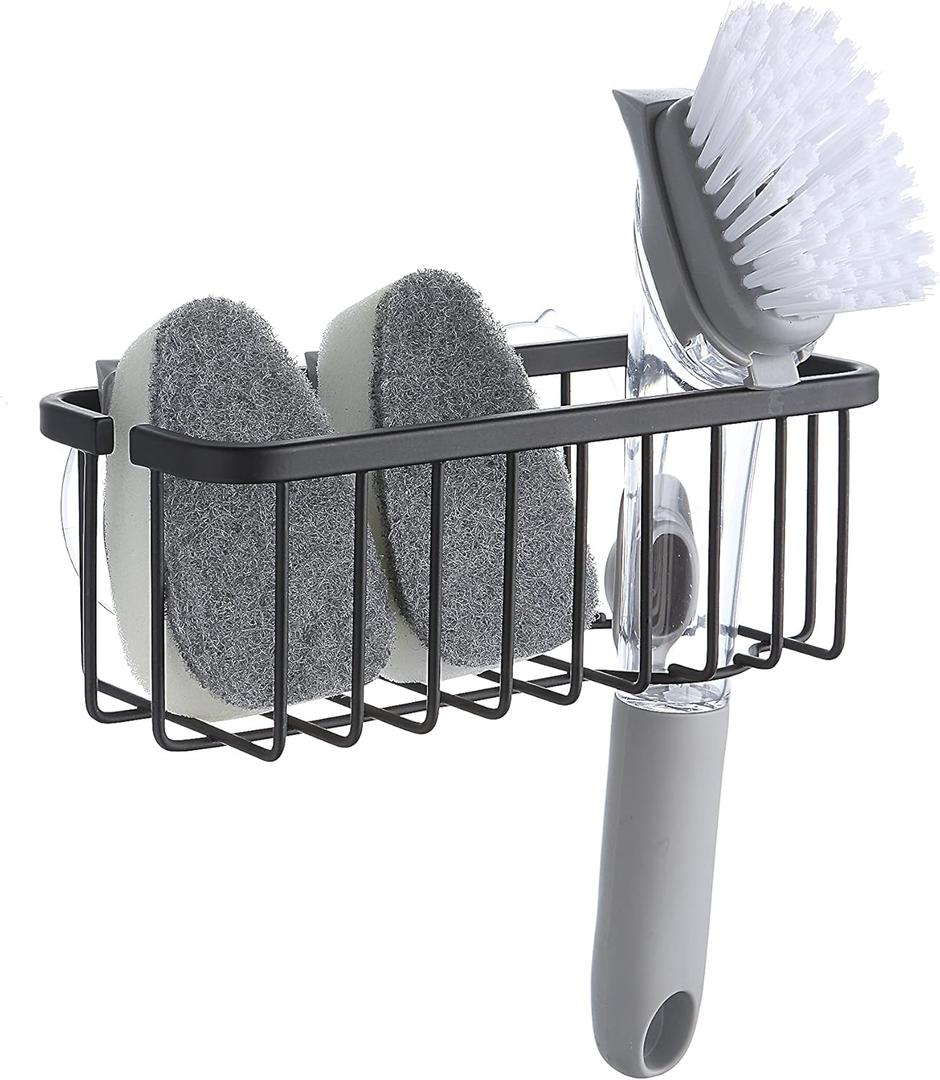 SunnyPoint NeverRust Deluxe Kitchen & Bathroom Sink Sponge Holder Organizer with Adhesive Mount - Additional Suction Cup Included – Sponge & Brush NOT Included – 7.4 x 3.3 x 2.75 Inch