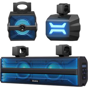 2.1CH Stereo UTV Sound Bar (Subwoofer) and Speakers, 17 Inch Bluetooth ATV Soundbar with RGB Lights, Waterproof Golf Cart Speakers, Marine Sound bar Compatible with SXS Polaris RZR Can-Am