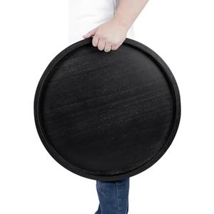 Round Ottoman Coffee Table Tray for Living Room Wood Serving Tray Large 20 x 20 Inches Black
