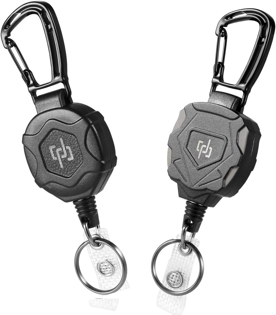 2 Pack Retractable Keychain Heavy Duty Carabiner Badge Holder, Tactical ID Badge Reel with 32 Steel Retractable Cord, 8.0 OZ