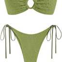 ZAFUL Women's Bandeau Bikini Strapless O Ring Lace Tie Back High Cut Two Piece Swimsuit Bathing Suits.M