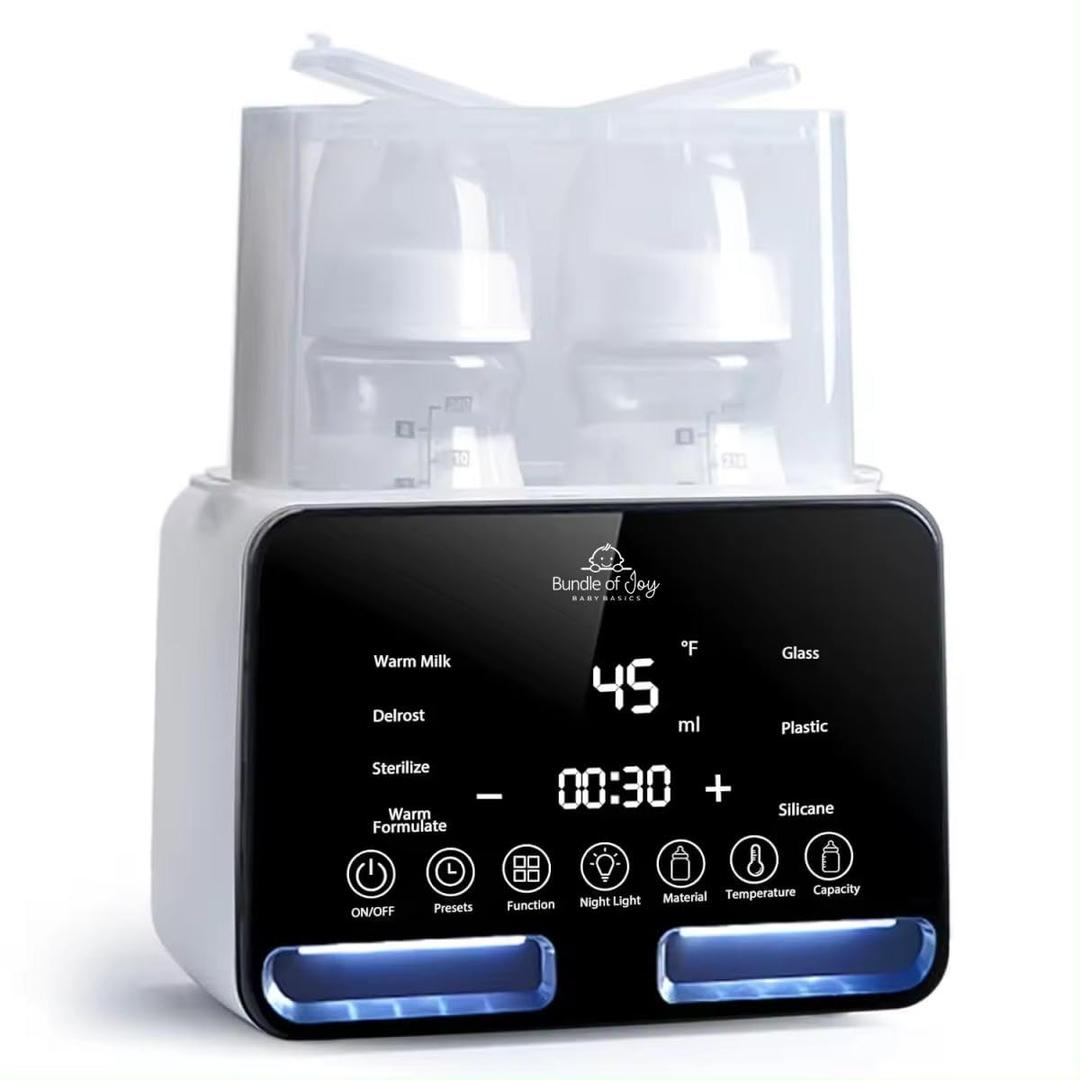Baby Bottle Warmer - Bundle of Joy Baby Basics Fast Baby Double Bottle Warmer for breastmilk and Formula, Multipurpose with Digital Display, Black