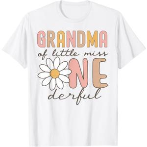 Grandma of Little Miss Onederful First Birthday Daisy Family T-Shirt (White, XXL)