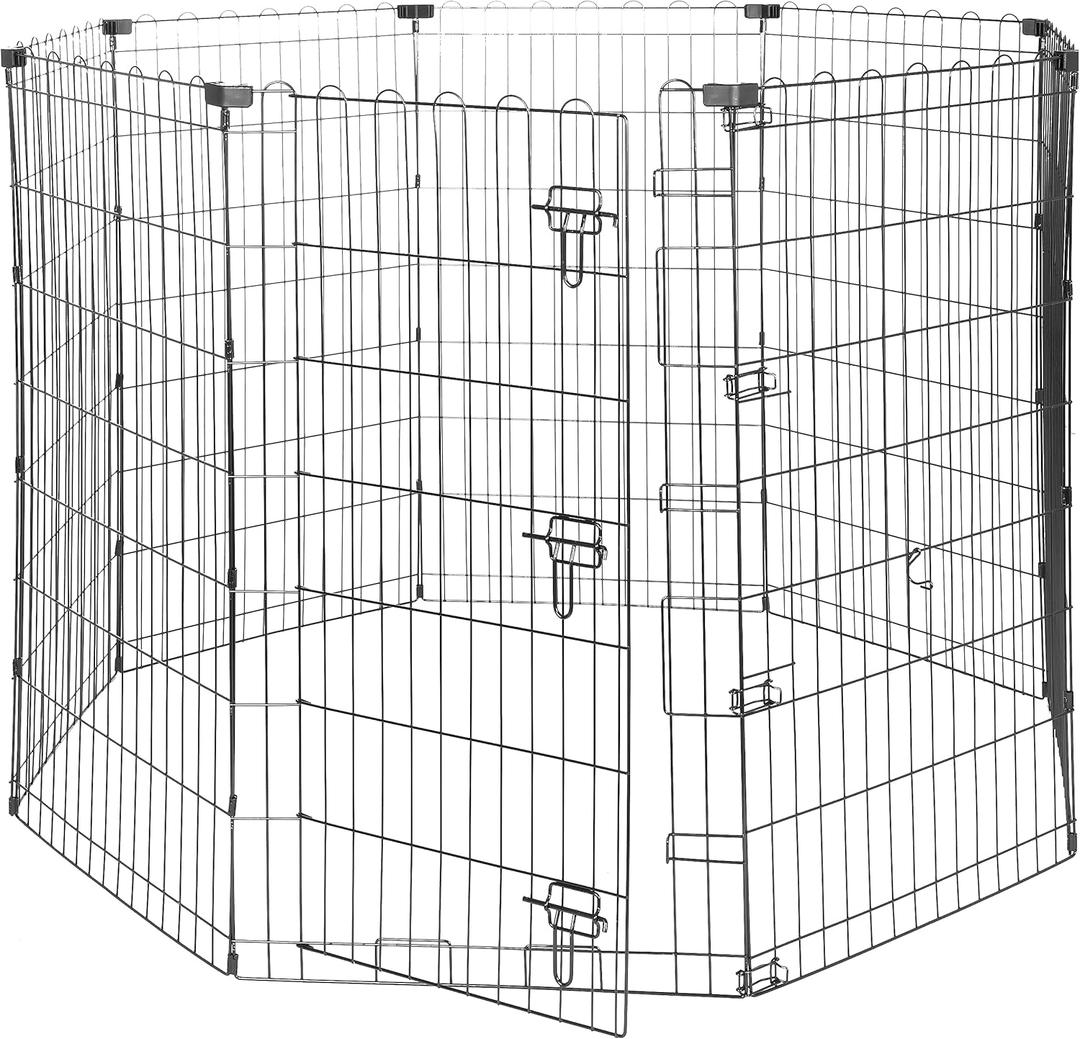 Amazon Basics Foldable Octagonal Metal Exercise Dog Playpen - Indoor/Outdoor, Single Door, Large (8 Panels, 24 x 42), Easy to assemble and store, 42" - Large, Black