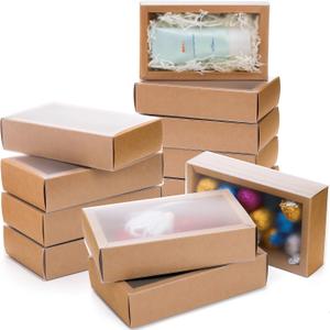Kingrol 40 Pack Kraft Paper Drawer Boxes with Window, 6.75 x 4 x 1.5 Inch Clear Cookies Boxes, Small Packaging Box for Bakery, Soap, Party Favors