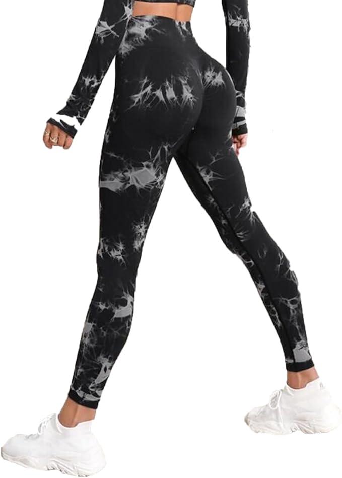 BSLVWG Tie Dye Yoga Leggings Seamless High Waisted Yoga Pants Tummy Control Butt Lifting Gym Leggings Workout Sports Tights,  XL