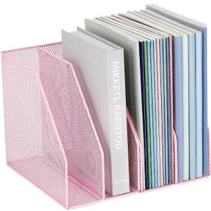 AUPSEN File Organizer for Desk, 4-Pack Magazine Binder Holder Desk File Organizer, Mesh File Folder Organizer for Home Office Organization (Pink)