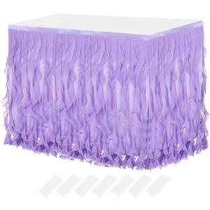 MECCANIXITY 6ft Light Purple Tutu Table Skirt, Rectangular, Polyester, Chiffon, Disposable, Formal Events, Gender Reveal, Feminine, Wrinkle Resistant, 30x73 Inches