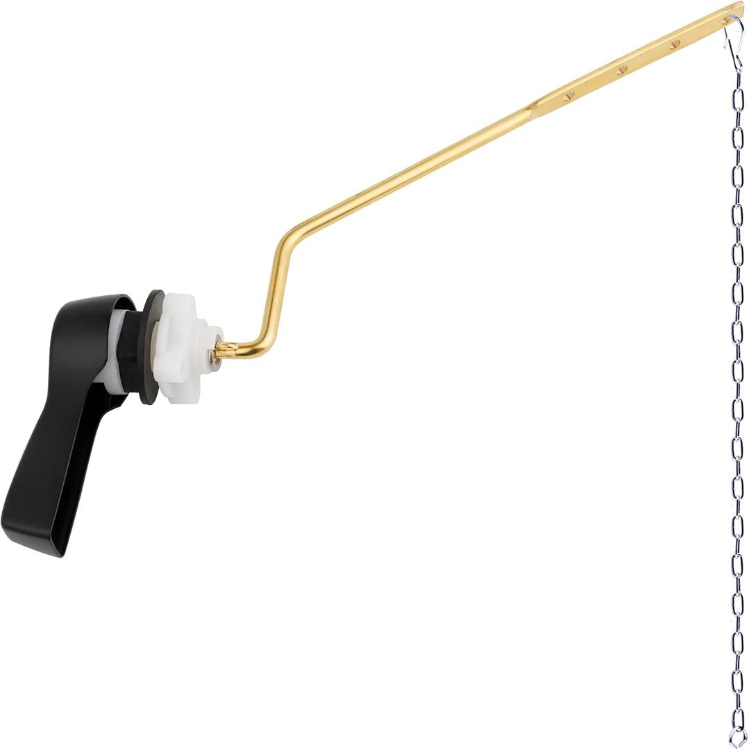 Hibbent Universal Metal Side Mount Toilet Handle Replacement Kit, Brass Toilet Flush Tank Lever with Stainless Steel Flapper Chains for Most Toilets, Matte Black Finish