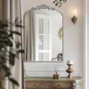Antique Silver Arch Wall Mirror, 24"x36" Traditional Vintage Mantel Mirror with Ornate Metal Frame, Baroque Home Decor for Fireplace/Entryway/Bathroom/Living Room/Hallway