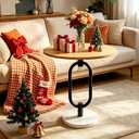 Lightdot Walnut Round Side Table Modern End Table Stable Small Sofa Side Table Metal Base Integrated Accent Coffee Table Easy Assemble Nightstand for Living Room Bedroom