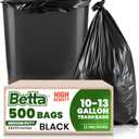 Betta 10-13 Gallon Black High-Density Trash Bags, 500 Count Box, (24x33-inch) Commercial Medium-Duty Garbage Can Liners