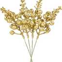 DearHouse 14 Pack Christmas Glitter Berries Stems, 7.8Inch Artificial Christmas Picks for Christmas Tree Ornaments, DIY Xmas Wreath, Crafts, Holiday and Home Decor (Gold)