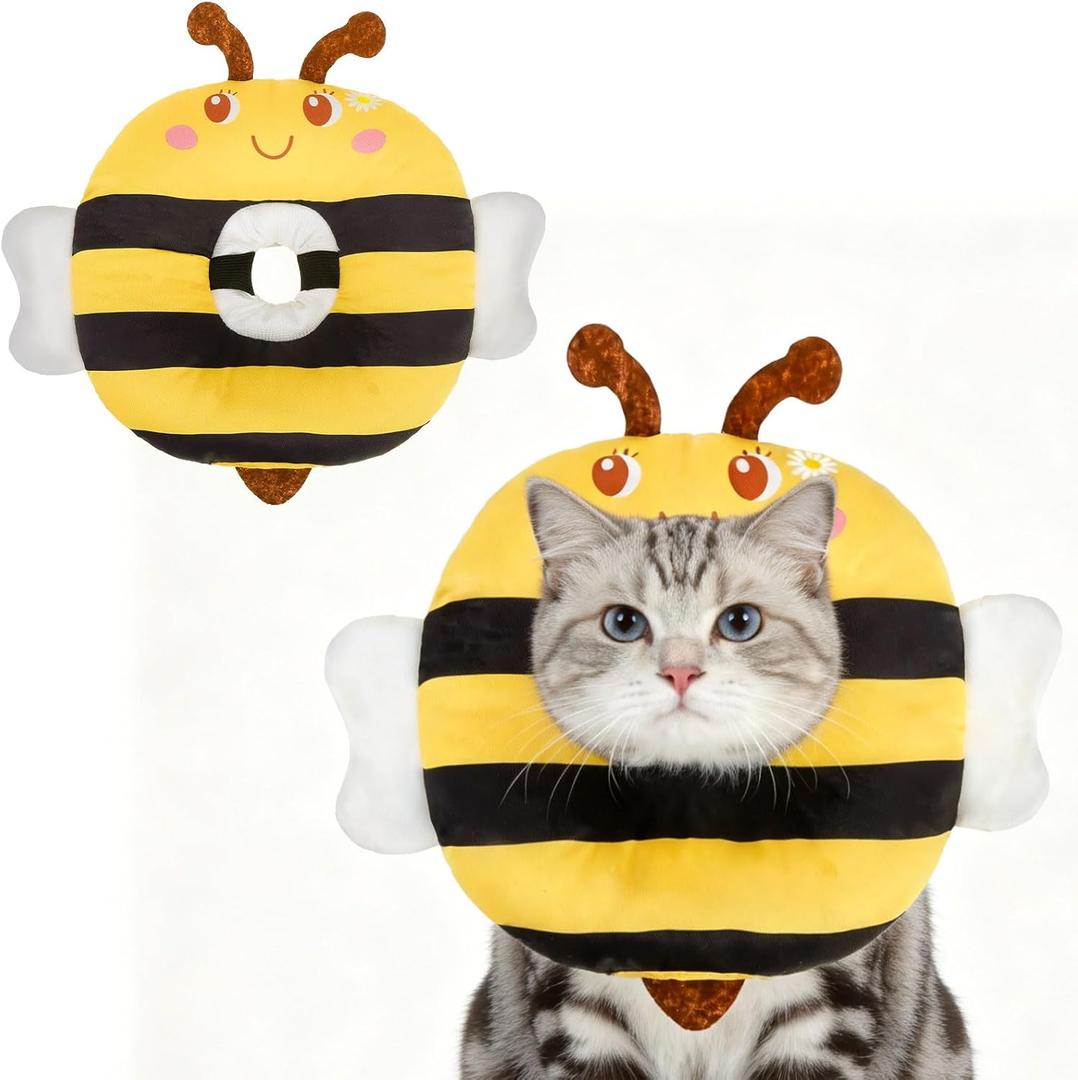 EXPAWLORER Cat Cone Collar Soft, Cat Recovery E Collar After Surgery to Stop Licking, Adjustable Waterproof Neck Elizabethan Pet Kitten Puppy Donut Pillow for Cats Wound Healing, Bee