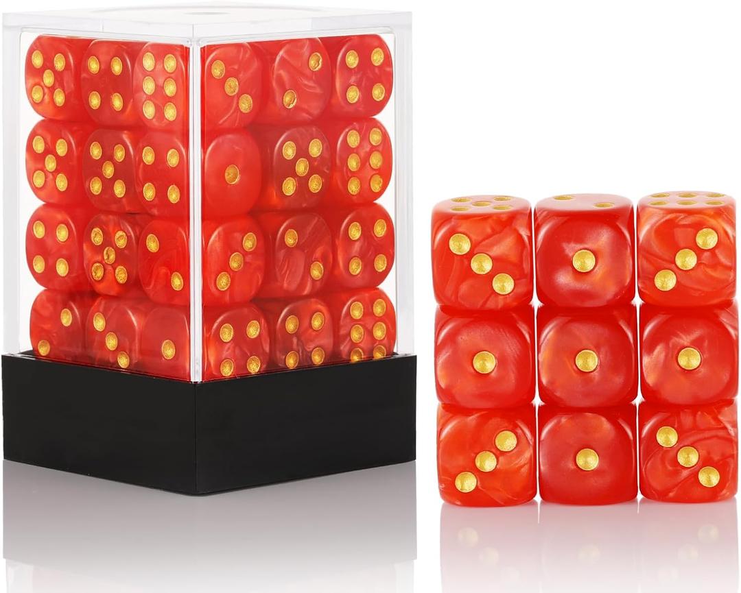 36 of Pack 12MM 6 Sided MINI Dice Set,Pearl Pattern Game Dice Set, 6 Sided Standard Dices for Yahtzee, Bunco or Teaching Math,with Portable Plastic Box(Red Pearl)