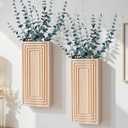 Wooden Wall Planter Vase, 2 Pack Natural Wood Hanging Vases with Fake Eucalyptus for Indoor Modern Boho Farmhouse Wall Art Decor for Home Indoor Kitchen Modern Farmhouse Bathroom