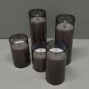 Homemory Gray Flickering Flameless Candles, Battery Operated Acrylic LED Pillar Candles with Remote Control and Timer, Halloween Decor, Set of 5