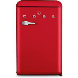 Commercial Cool CCRR4LR 4.0 Cu. Ft Freezer, Vintage Style Refrigerator with 1 Slide-Out Glass Shelf and Crisper Cover, Retro Fridge, Red