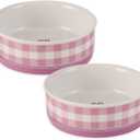 Bone Dry Ceramic Food Bowls, Non-Slip & Dishwasher Safe, Medium Set, 6x2 Pansy Check