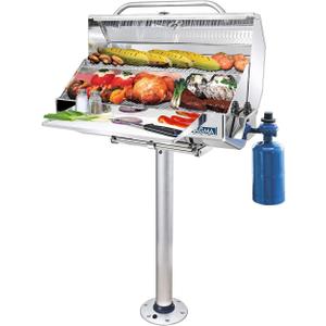 Magma T10-185 Double Locking Stowable Pedestal Mount for Single Mount Rectangle Grills and Tables | Stainless Steel Boat BBQ Mount