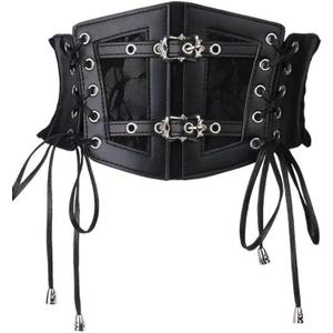 Women's Elastic Corset Belt Sides Lace-up Underbust Wide Costume Belts for Women (XL: Fit Waist Size 44"-47", Black)