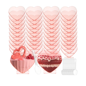 Mini Heart Shaped Dessert Cups with Spoons 2.7 oz Valentine Day Plastic Appetizer Cup Clear Disposable Reusable Heart Shaped Bowl for Valentine Wedding Party Cakes Ice Cream(Pink,100 Set) missing 10 hearts and spoons